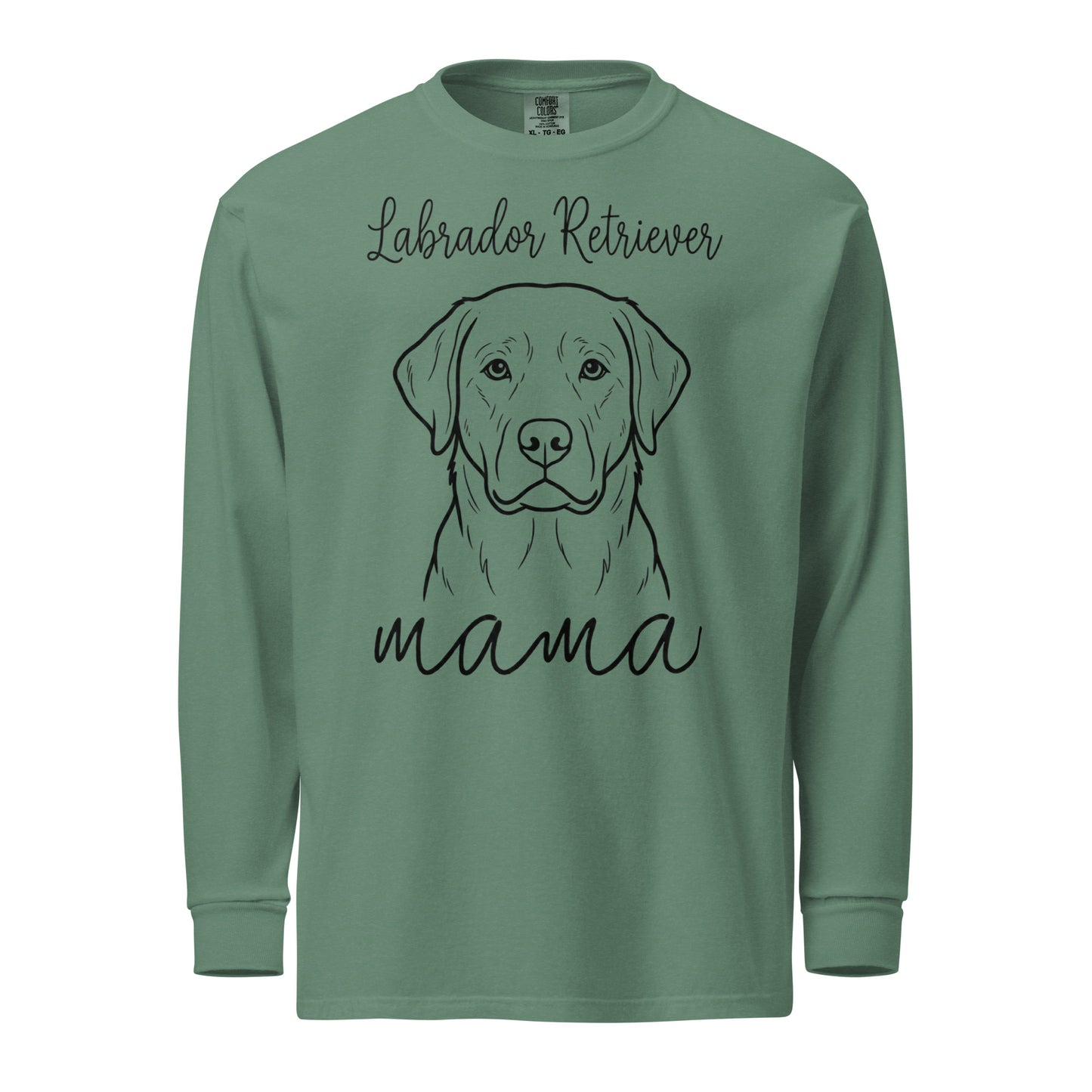 Labrador Retriever Mama Mode Garment-dyed Heavyweight Long-sleeve Shirt . Light Green
