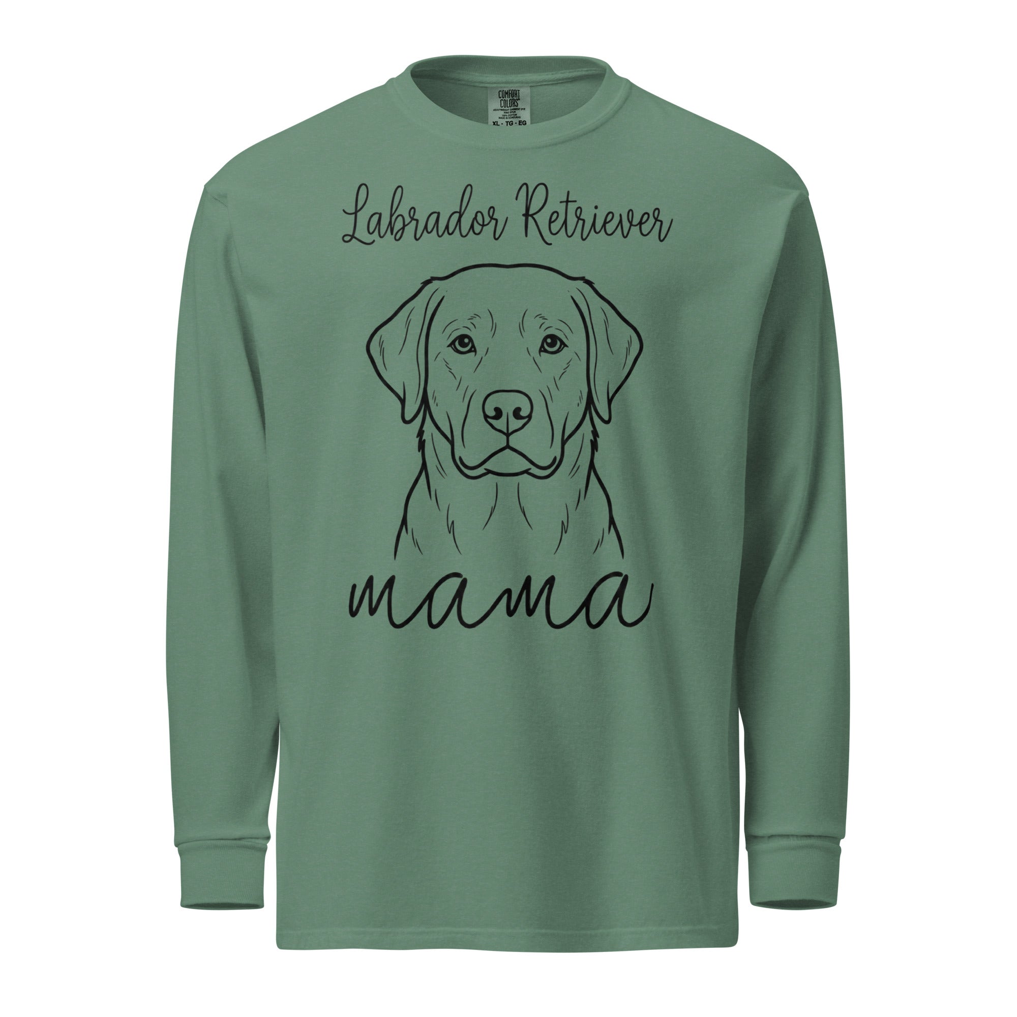Labrador Retriever Mama Mode Garment-dyed Heavyweight Long-sleeve Shirt . Light Green