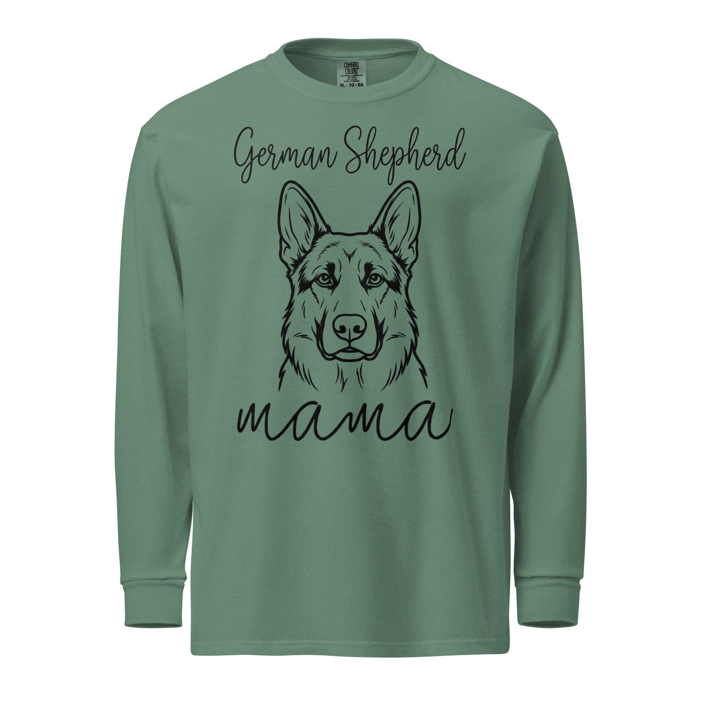 German Shepherd Mama Mode Garment-dyed Heavyweight Long-sleeve Shirt . Light Green