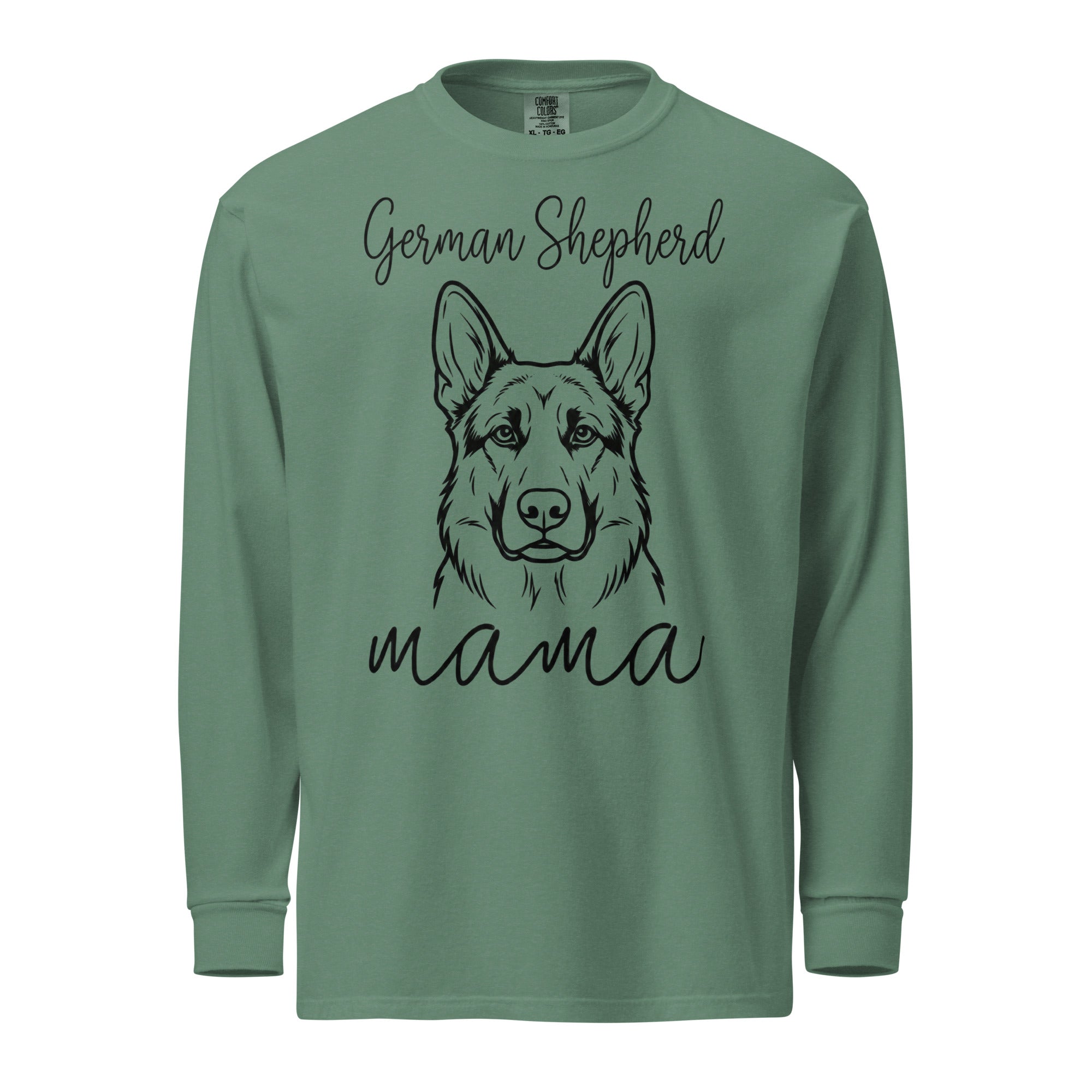 German Shepherd Mama Mode Garment-dyed Heavyweight Long-sleeve Shirt . Light Green