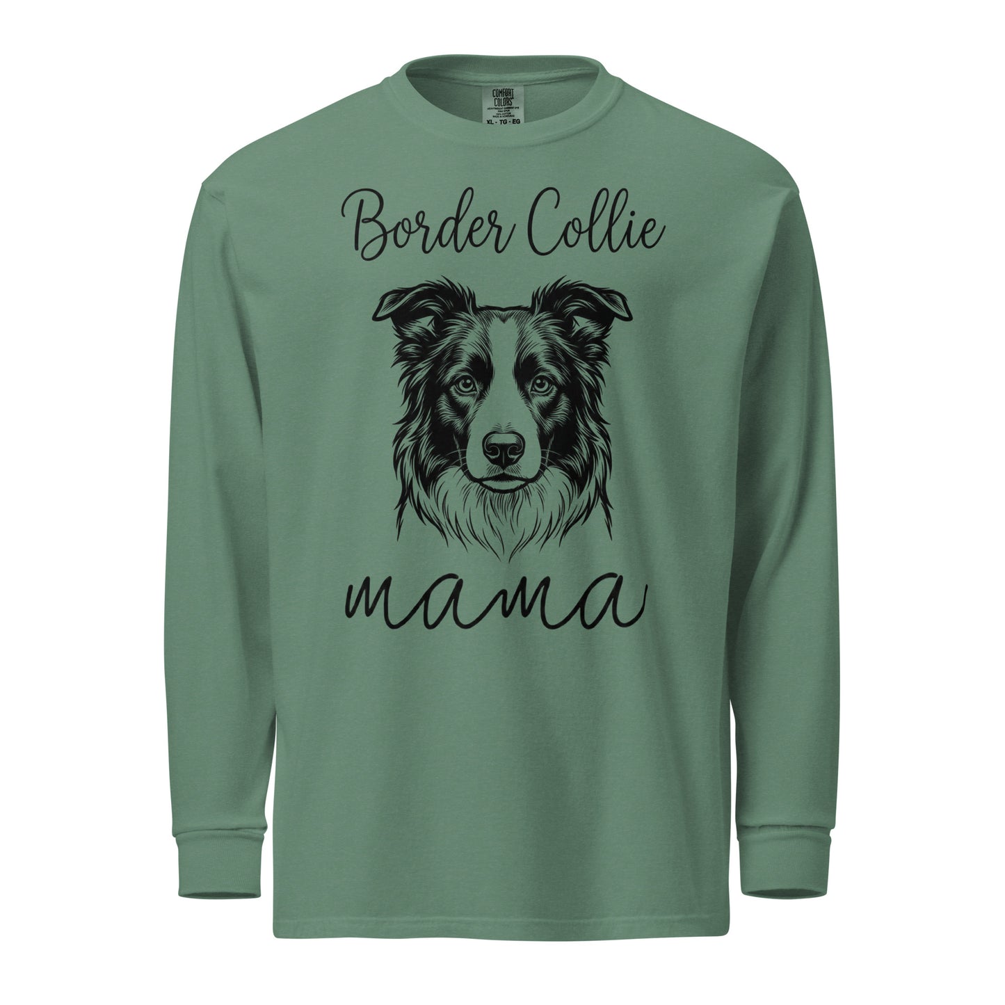 Border Collie Mama Mode Garment-dyed Heavyweight Long-sleeve Shirt . Light Green