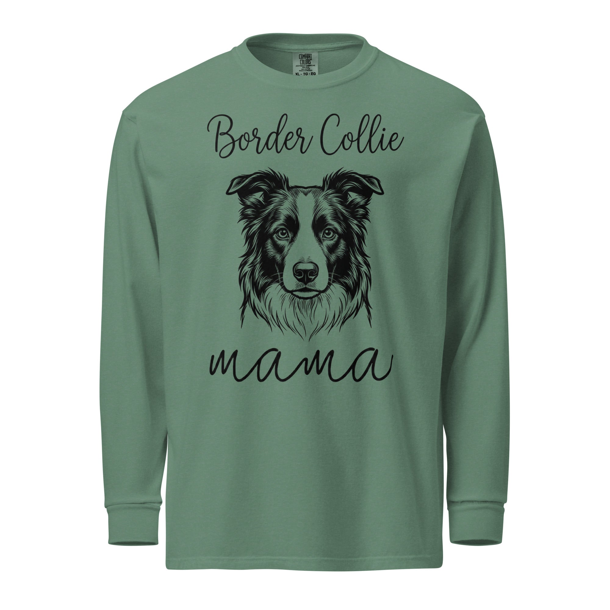 Border Collie Mama Mode Garment-dyed Heavyweight Long-sleeve Shirt . Light Green