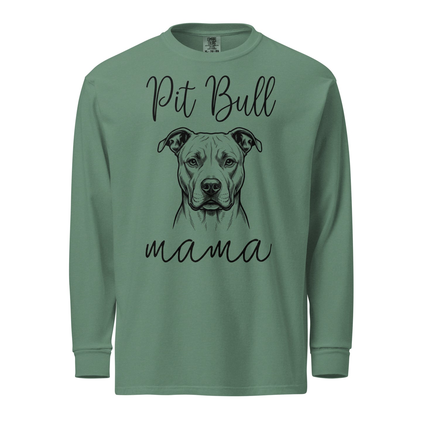 Pit Bull Mama Mode Garment-dyed Heavyweight Long-sleeve Shirt . Light Green