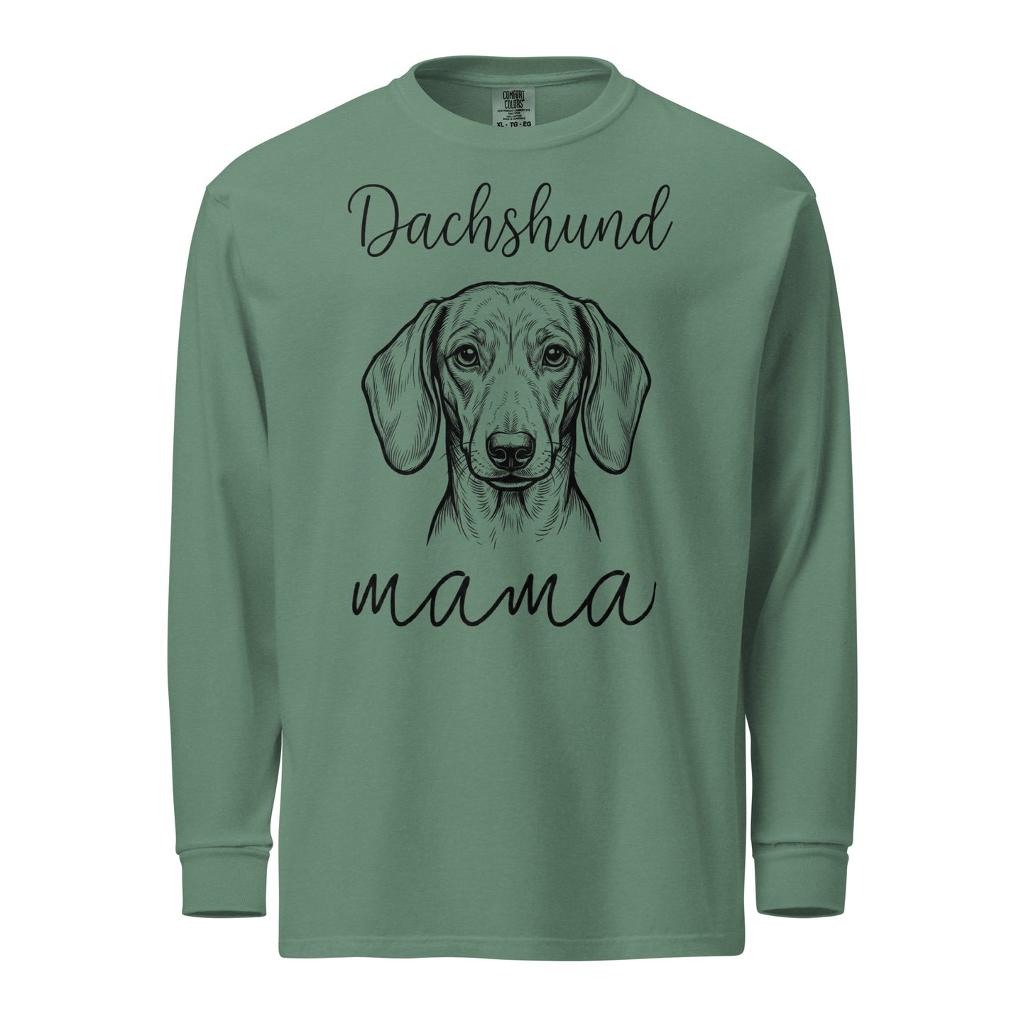 Dachshund Mama Mode Garment-dyed Heavyweight Long-sleeve Shirt . Light Green