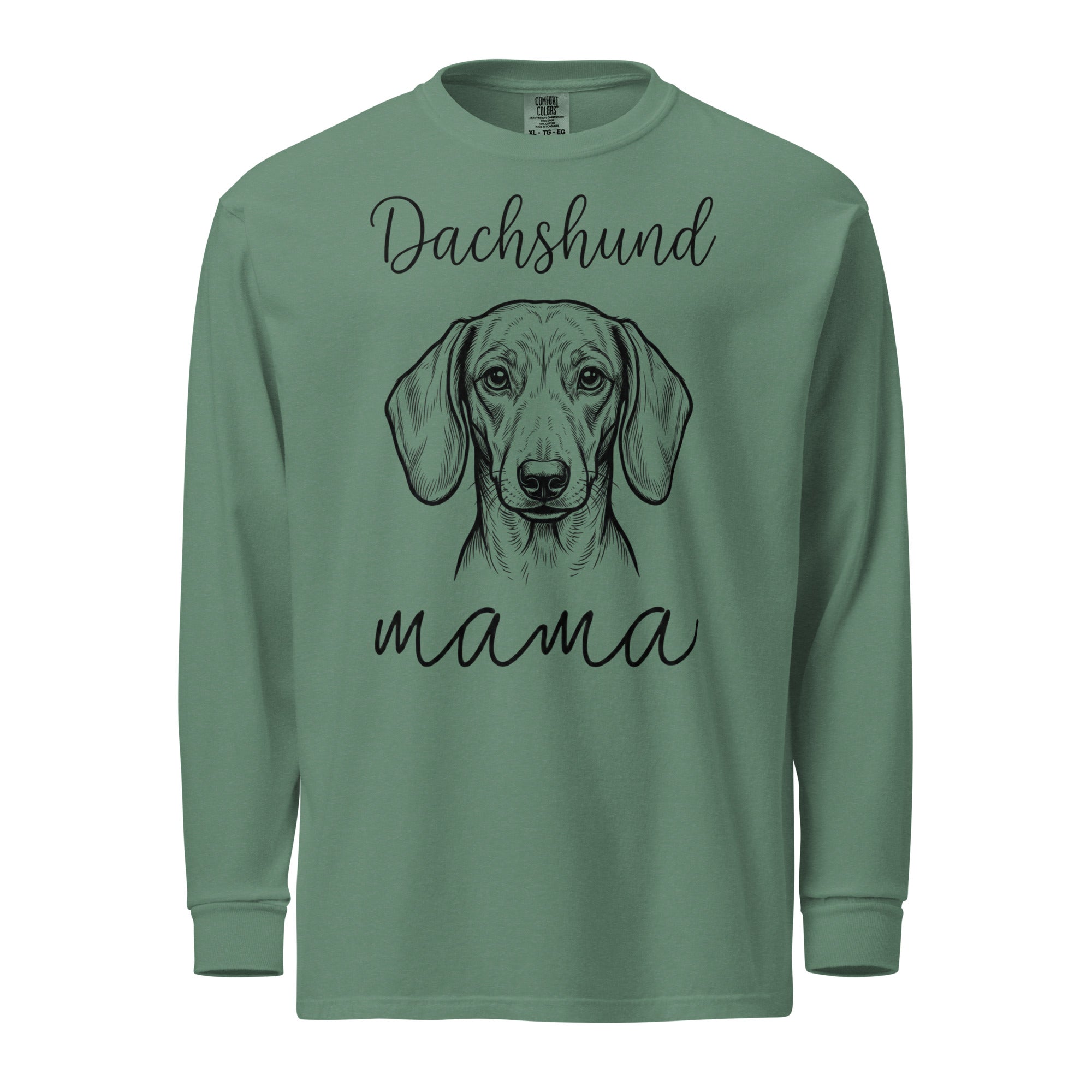 Dachshund Mama Mode Garment-dyed Heavyweight Long-sleeve Shirt . Light Green