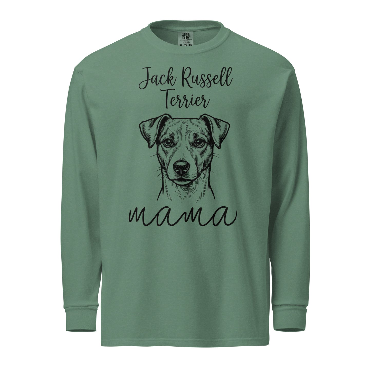 Jack Russell Terrier Mama Mode Garment-dyed Heavyweight Long-sleeve Shirt . Light Green