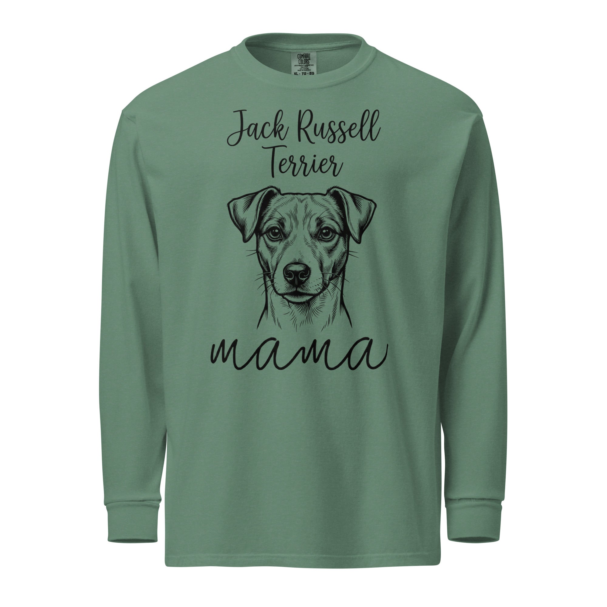 Jack Russell Terrier Mama Mode Garment-dyed Heavyweight Long-sleeve Shirt . Light Green