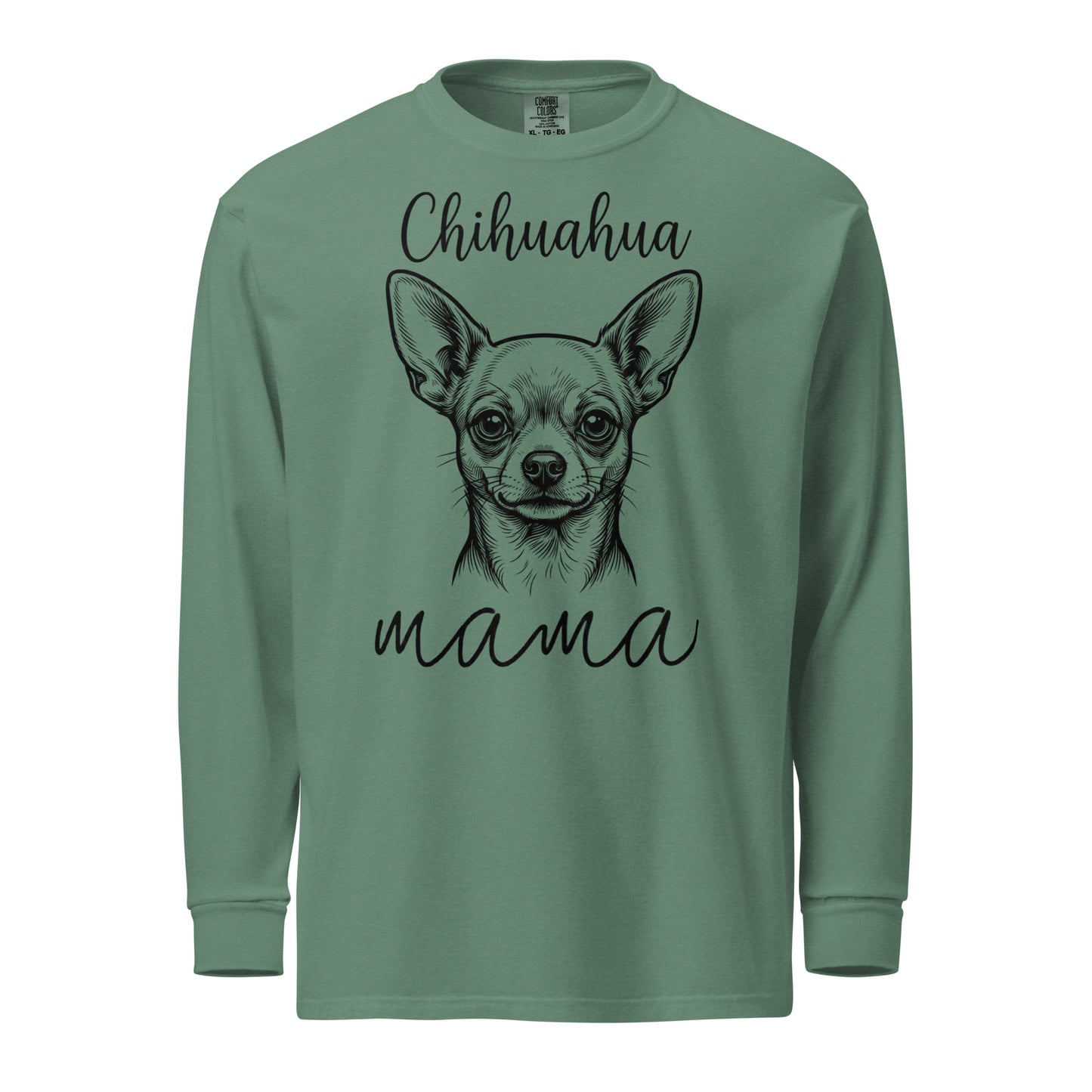 Chihuahua Mama Mode Garment-dyed Heavyweight Long-sleeve Shirt . Light Green