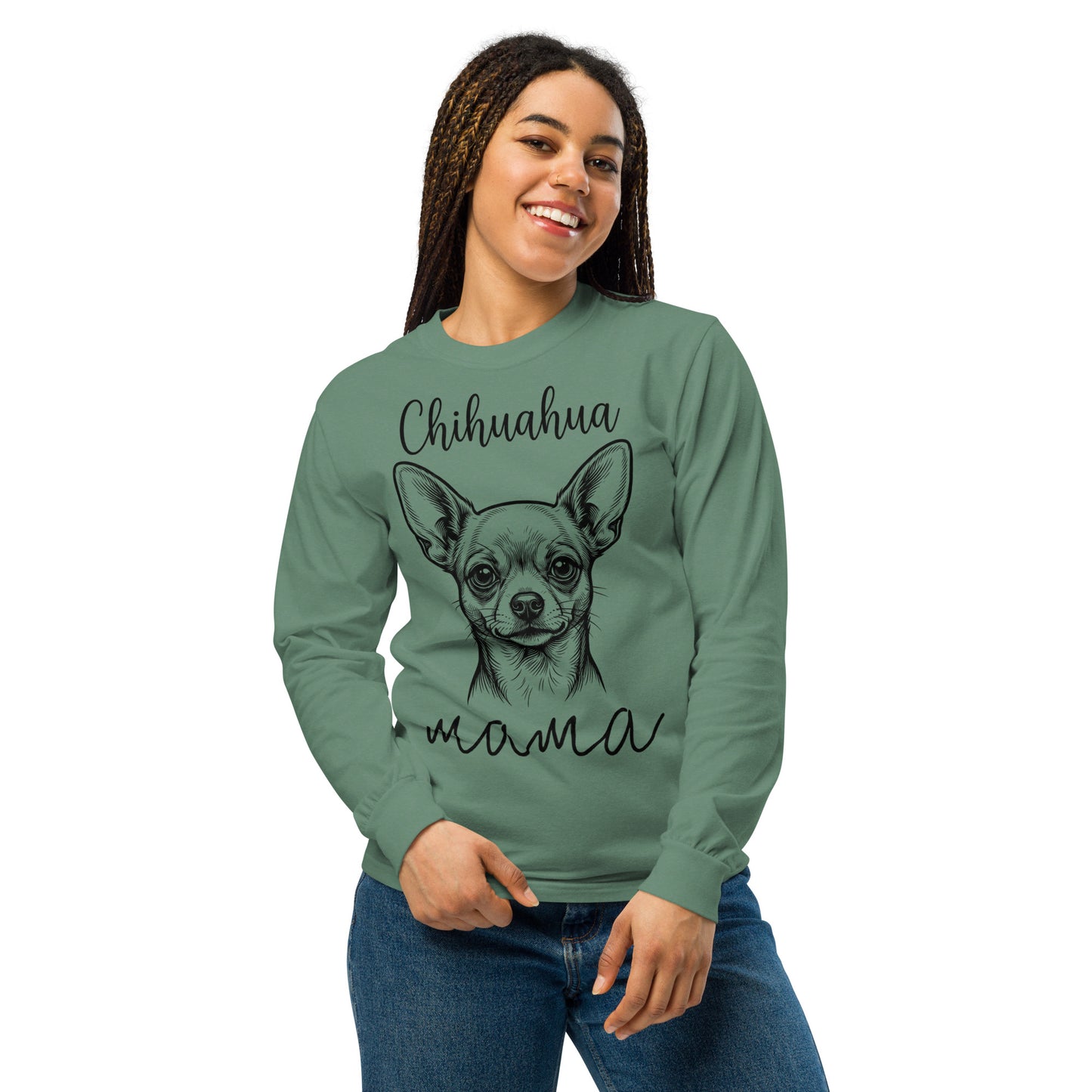 Chihuahua Mama Mode Garment-dyed Heavyweight Long-sleeve Shirt .