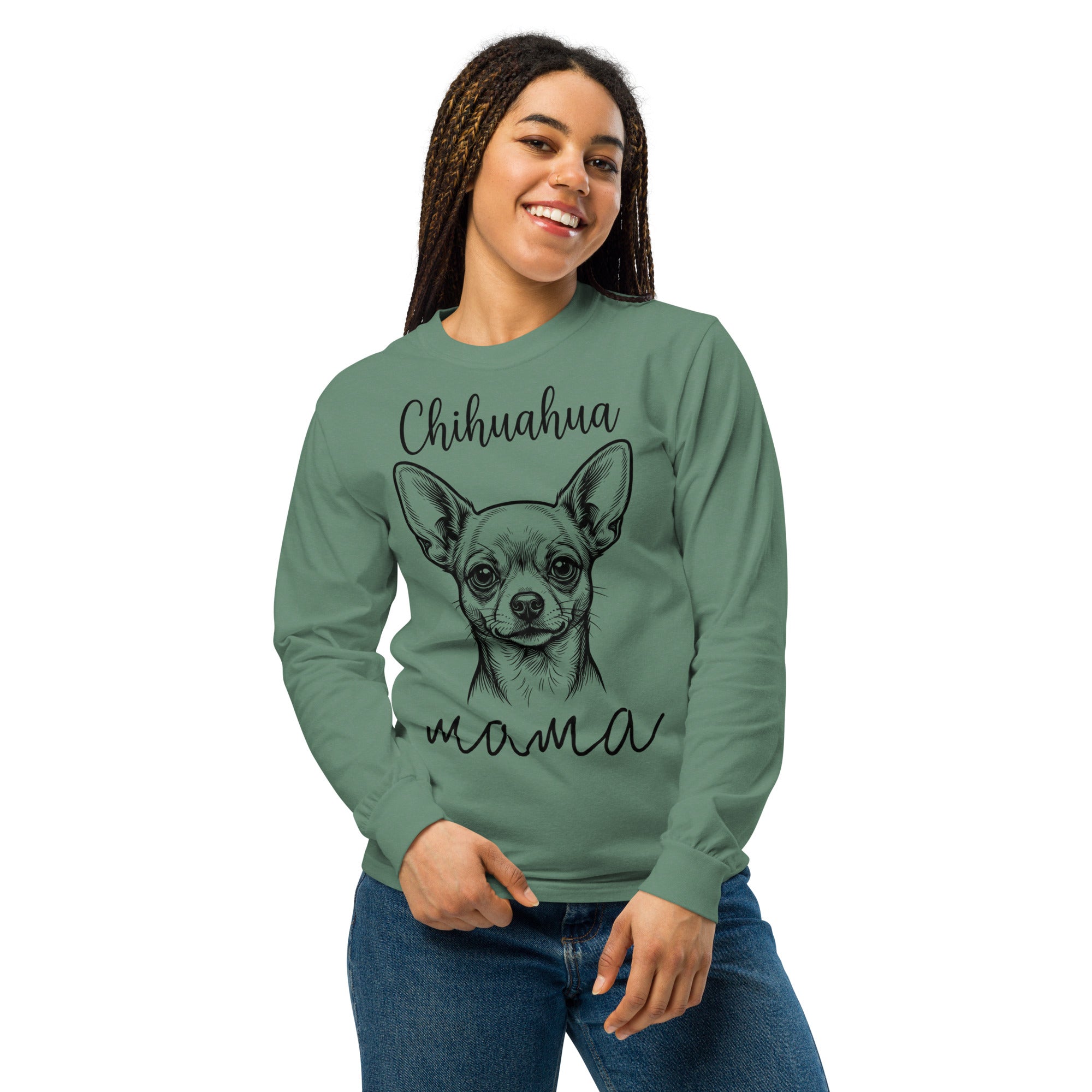 Chihuahua Mama Mode Garment-dyed Heavyweight Long-sleeve Shirt .
