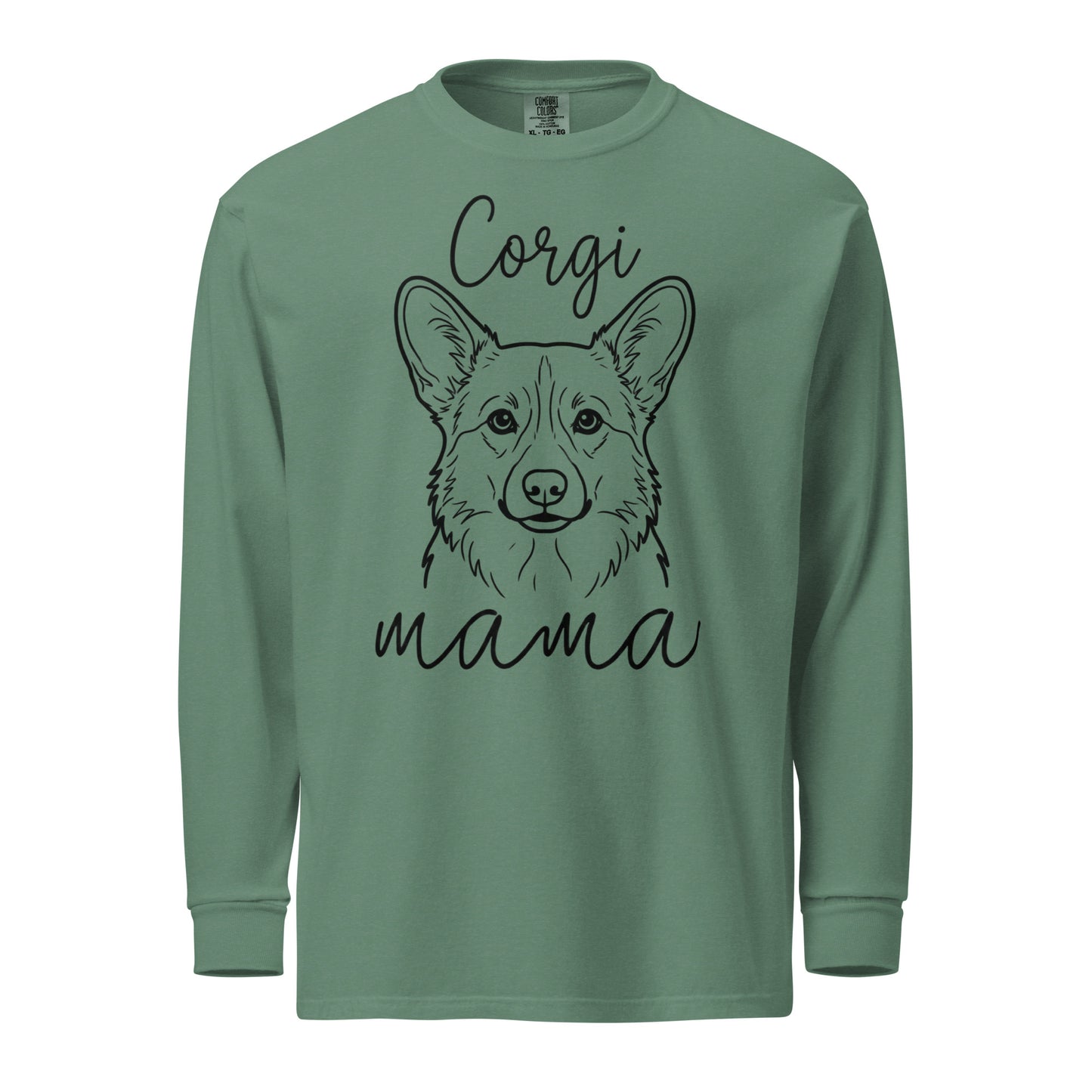 Corgi Mama Mode Garment-dyed Heavyweight Long-sleeve Shirt . Light Green