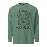Corgi Mama Mode Garment-dyed Heavyweight Long-sleeve Shirt . Light Green