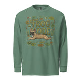 Frog Mode French Bulldog Garment-dyed Heavyweight Long-sleeve Shirt . Light Green