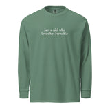 Just A Girl Who Loves Her Frenchie Garment-dyed Heavyweight Long-sleeve Shirt . Light Green