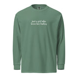 Just A Girl Who Loves Her Bulldog Garment-dyed Heavyweight Long-sleeve Shirt . Light Green