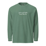 Just A Girl Who Loves Her Border Collie BC Garment-dyed Heavyweight Long-sleeve Shirt . Light Green