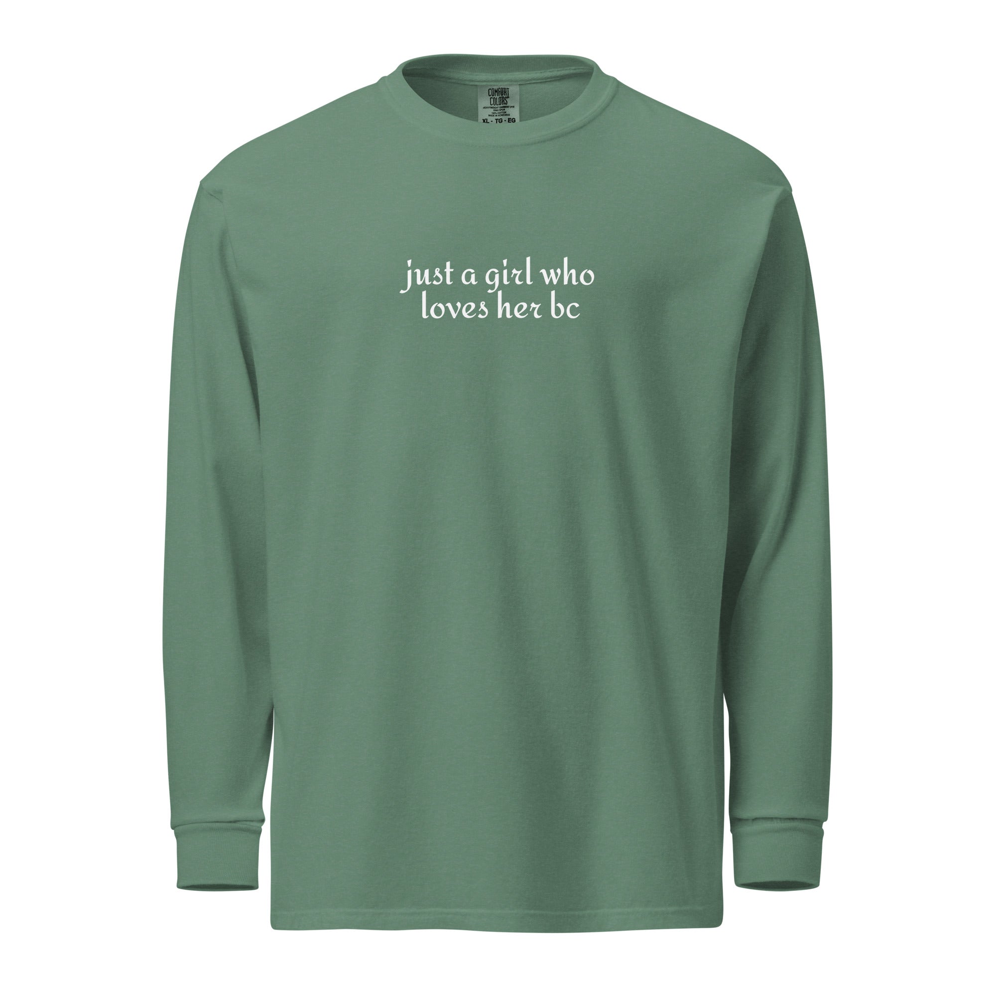 Just A Girl Who Loves Her Border Collie BC Garment-dyed Heavyweight Long-sleeve Shirt . Light Green