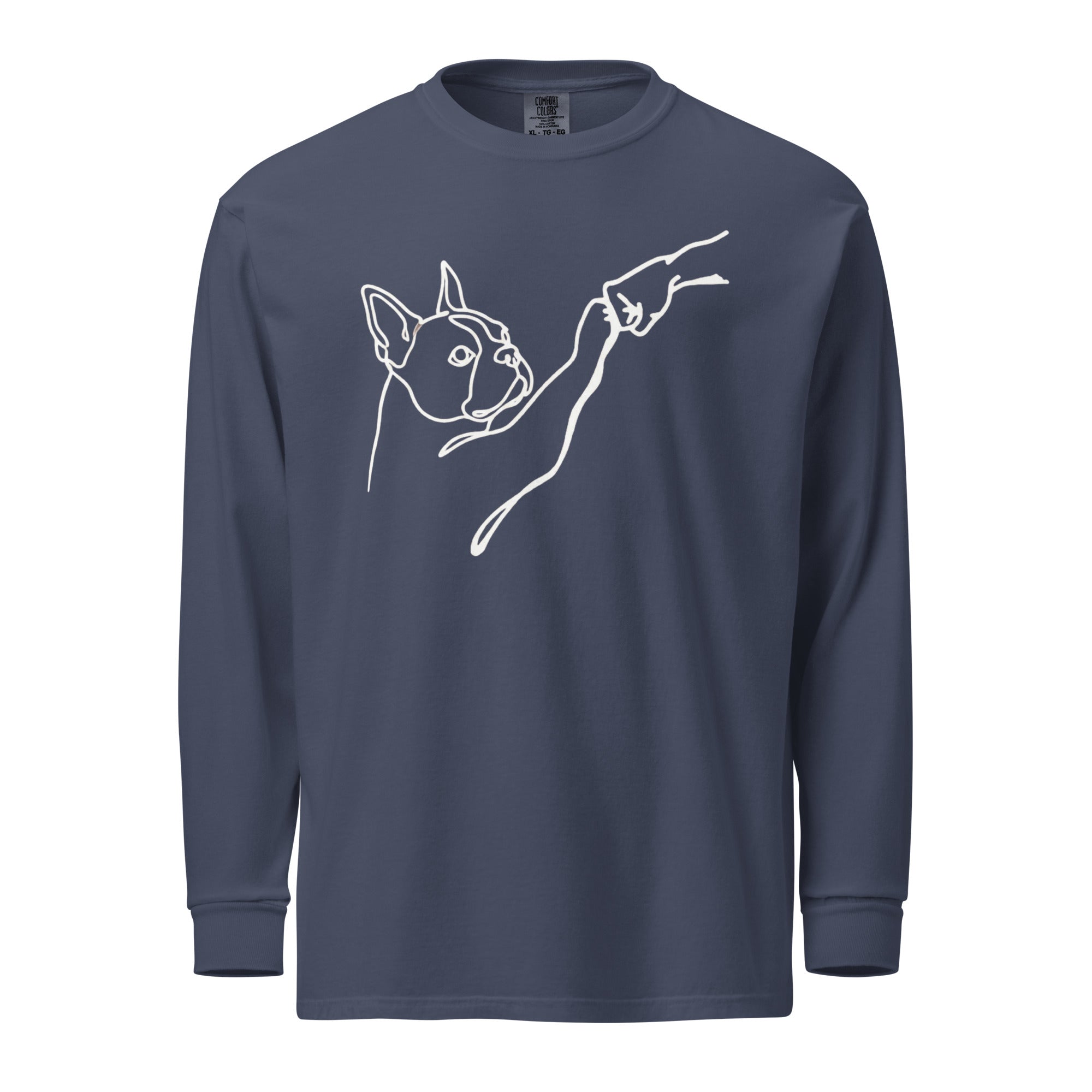 Dog Fist Bump Garment-Dyed Heavyweight Long-Sleeve Shirt . Navy