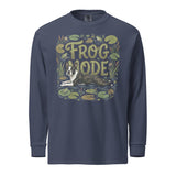 Frog Mode Boston Terrier Dog Frog Legs Garment-Dyed Heavyweight Long-Sleeve Shirt . Navy