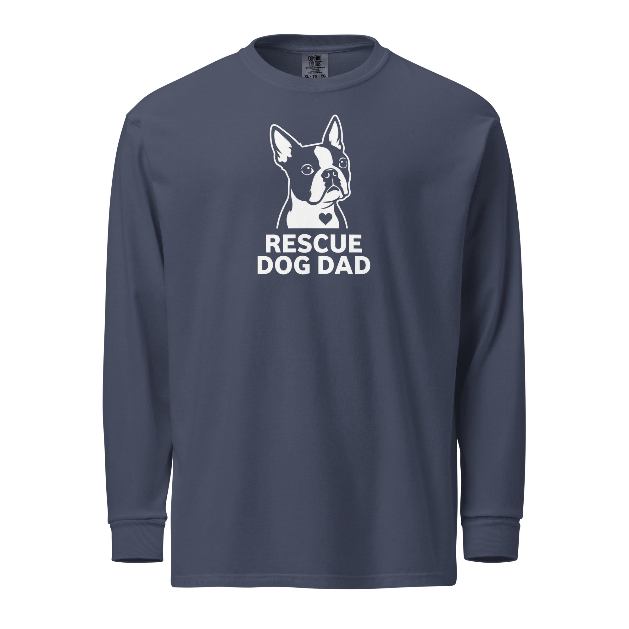 Rescue Dog Dad Garment-Dyed Heavyweight Long-Sleeve Shirt . Navy