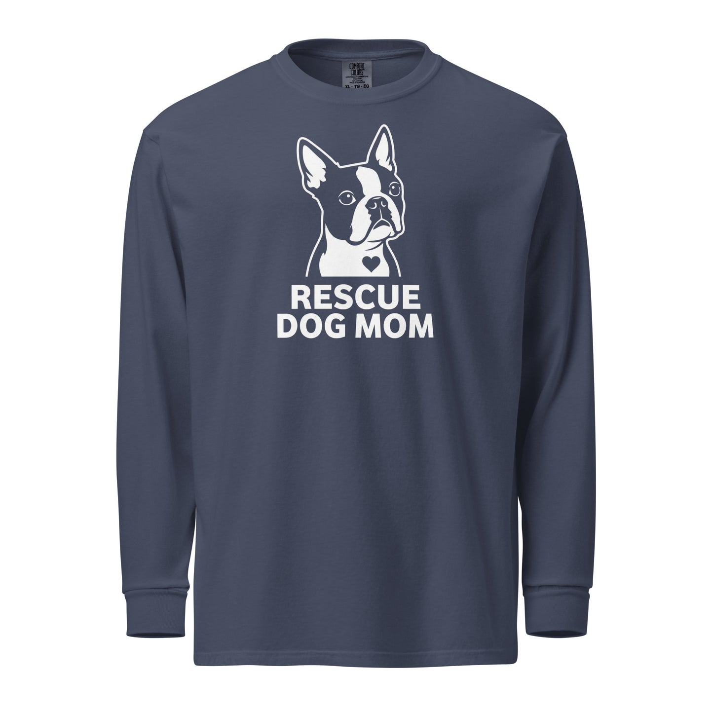 Rescue Dog Mom Garment-Dyed Heavyweight Long-Sleeve Shirt . Navy
