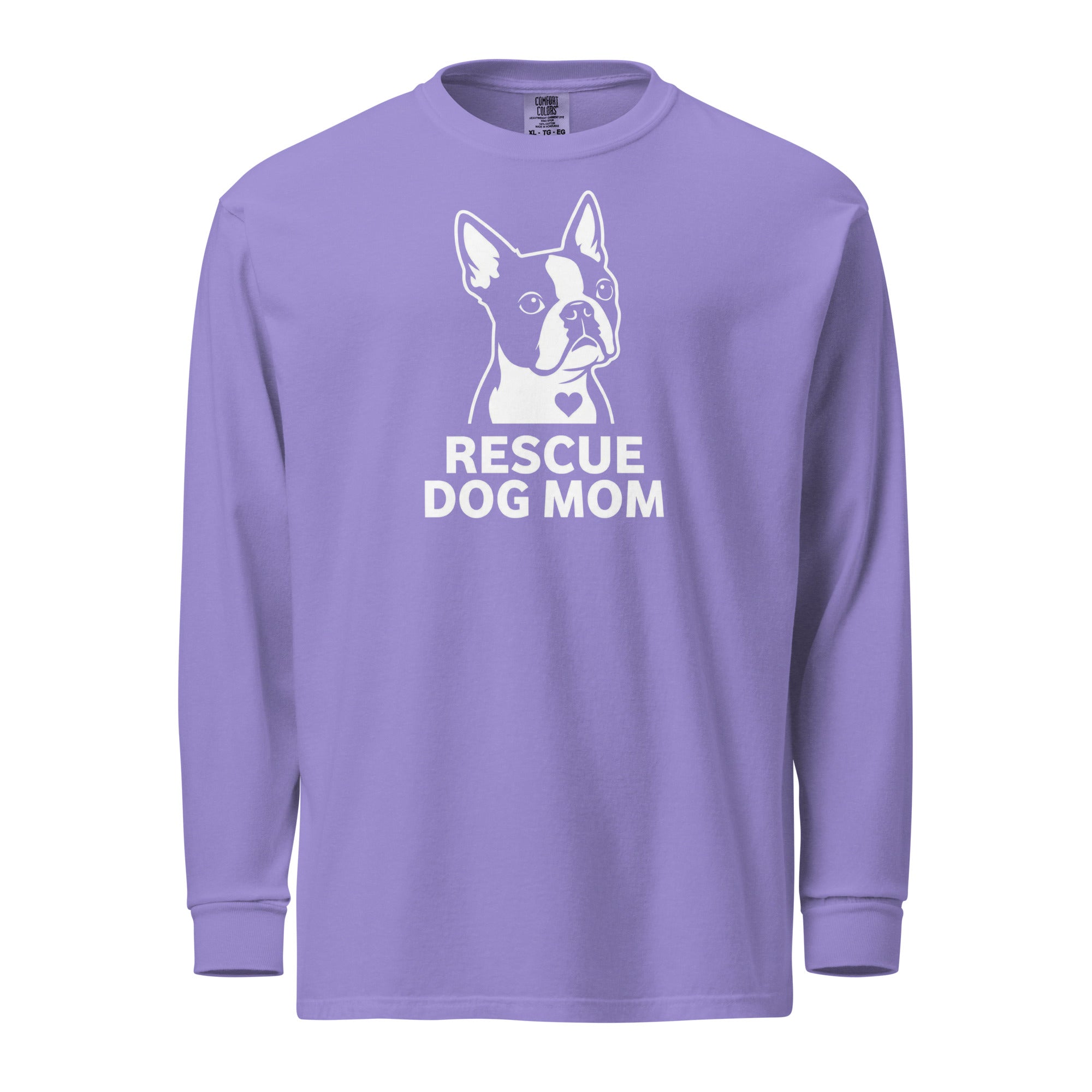 Rescue Dog Mom Garment-Dyed Heavyweight Long-Sleeve Shirt . Violet