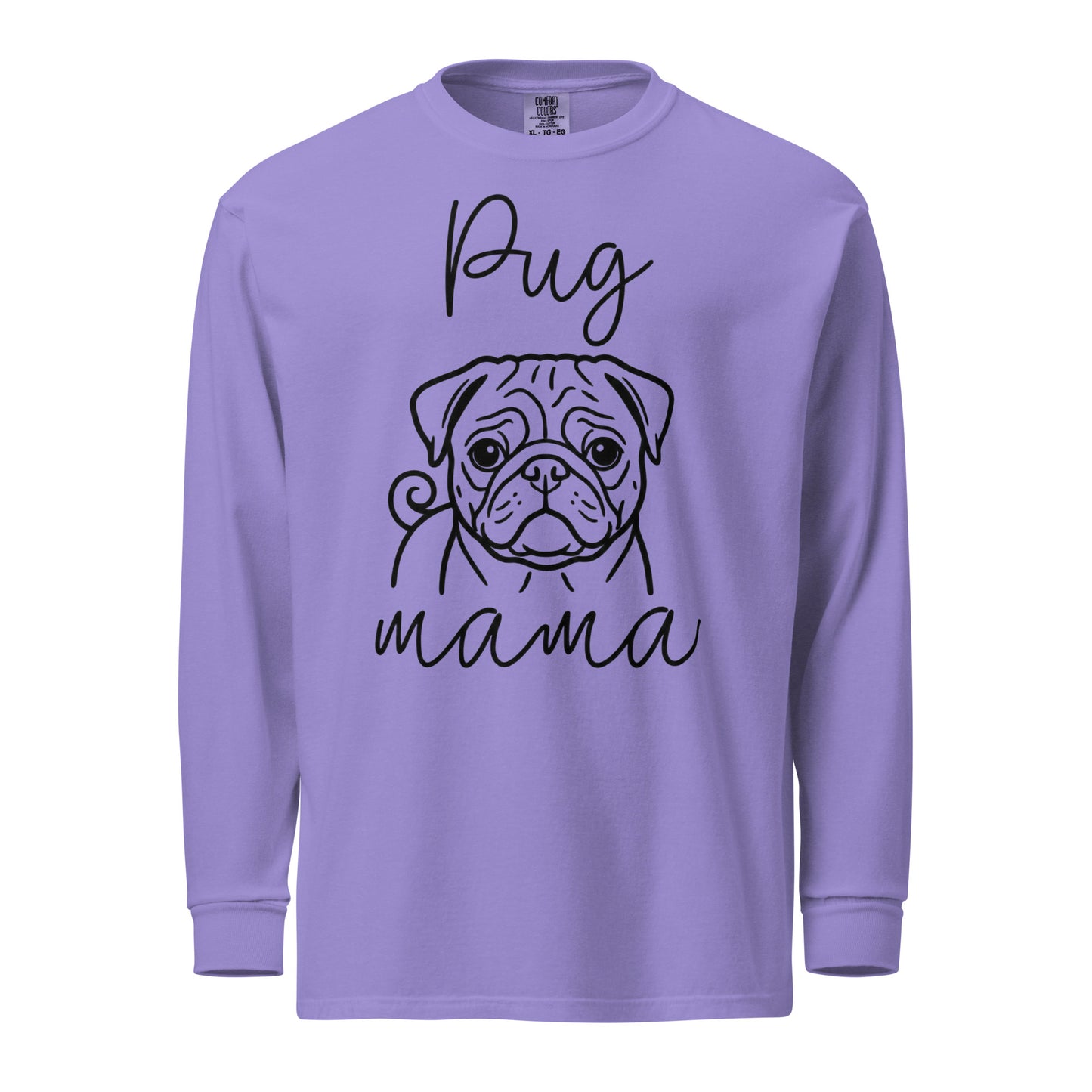 Pug Mama Mode Garment-dyed Heavyweight Long-Sleeve Shirt . Violet