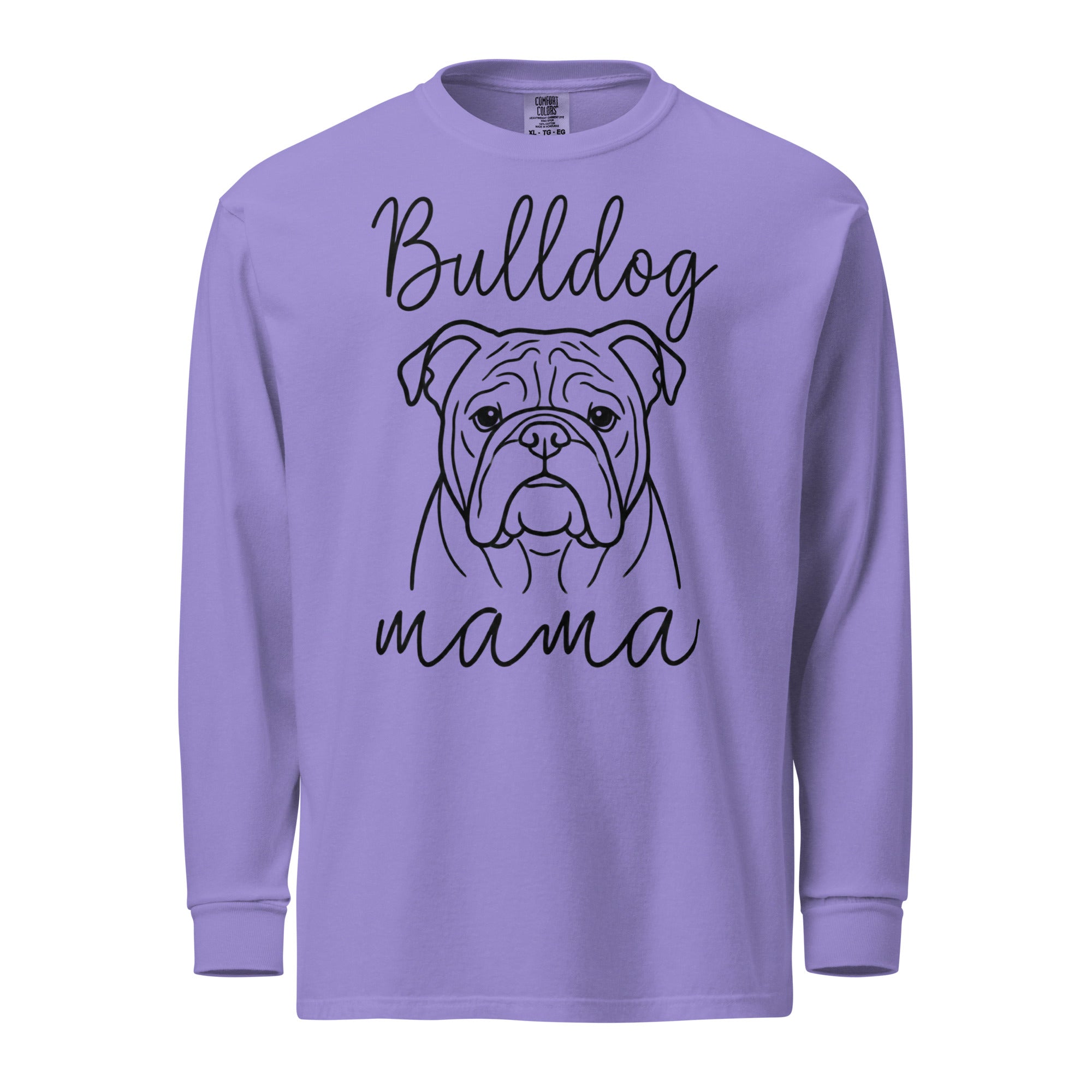 English Bulldog Mama Mode Garment-dyed Heavyweight Long-sleeve Shirt . Violet