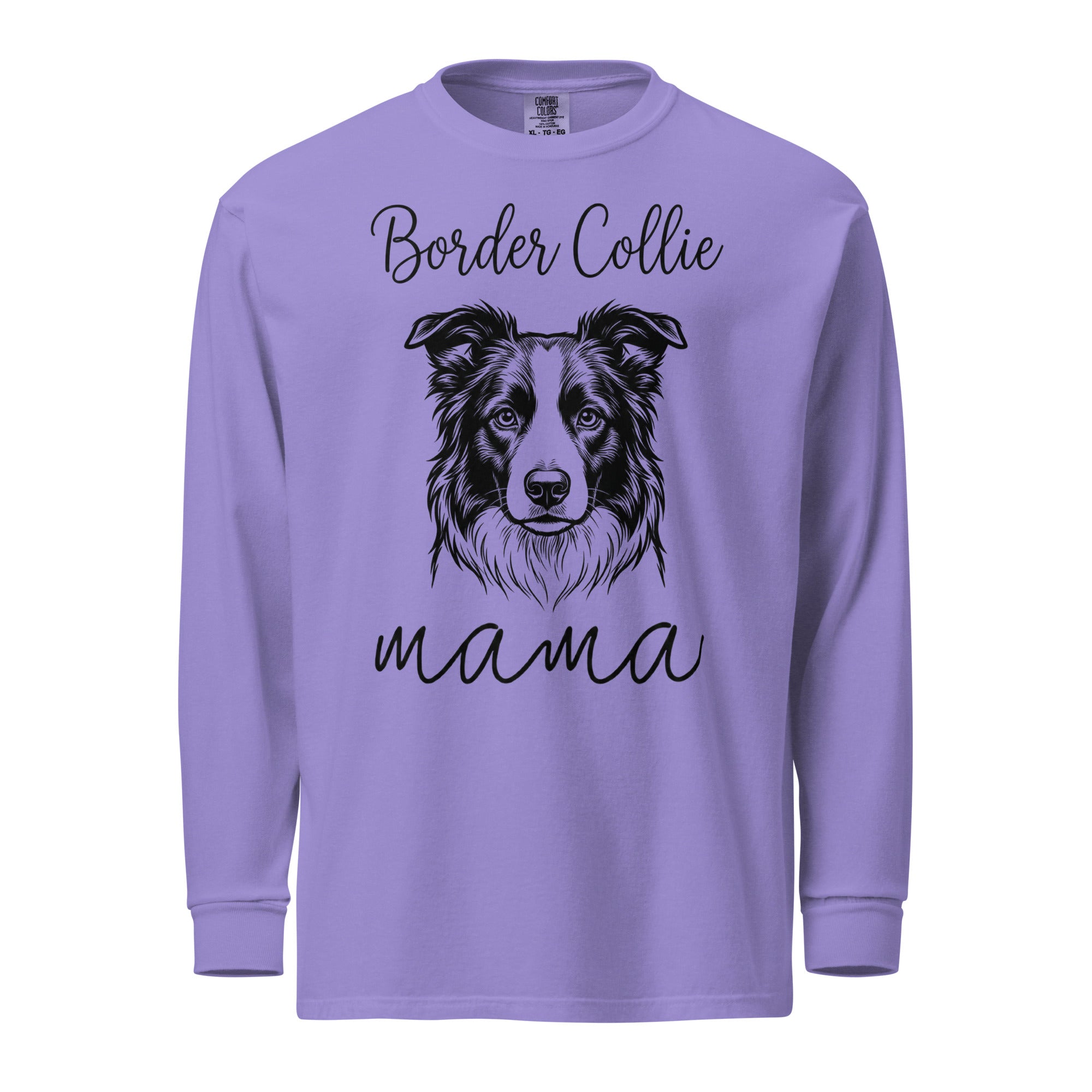 Border Collie Mama Mode Garment-dyed Heavyweight Long-sleeve Shirt . Violet