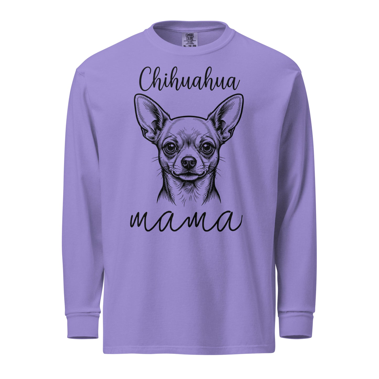 Chihuahua Mama Mode Garment-dyed Heavyweight Long-sleeve Shirt . Violet