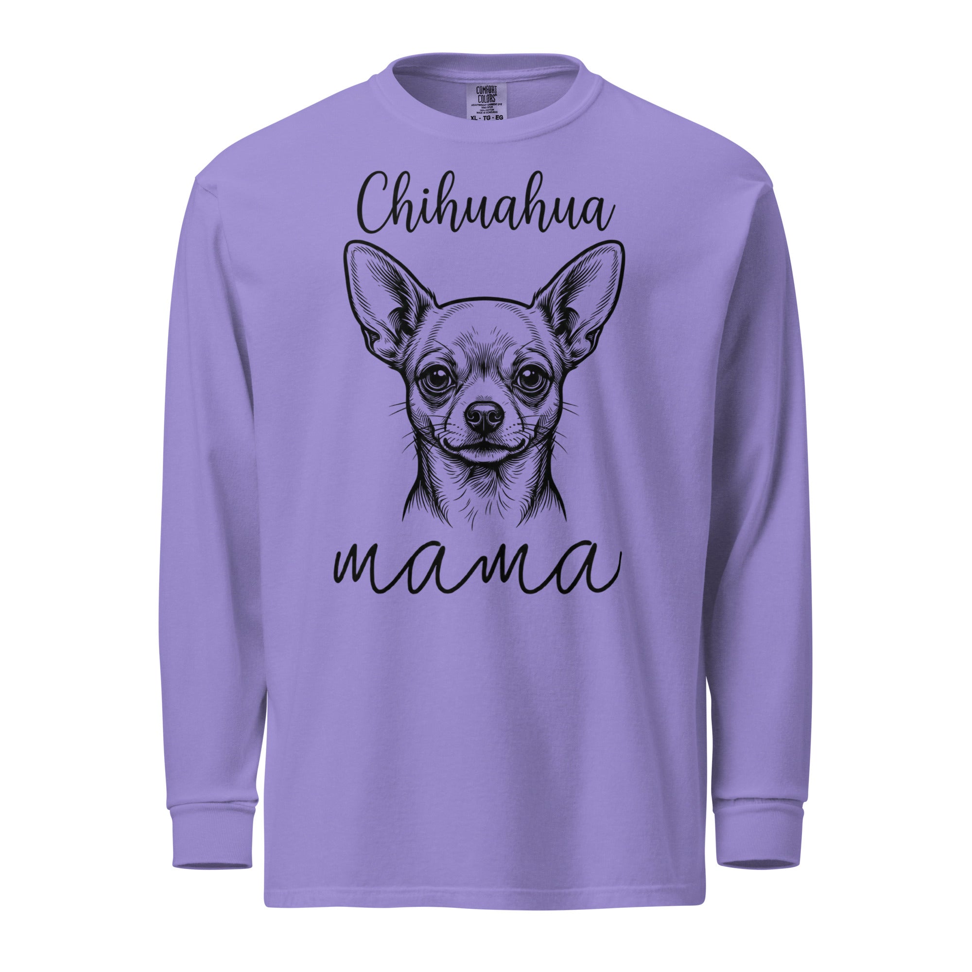Chihuahua Mama Mode Garment-dyed Heavyweight Long-sleeve Shirt . Violet