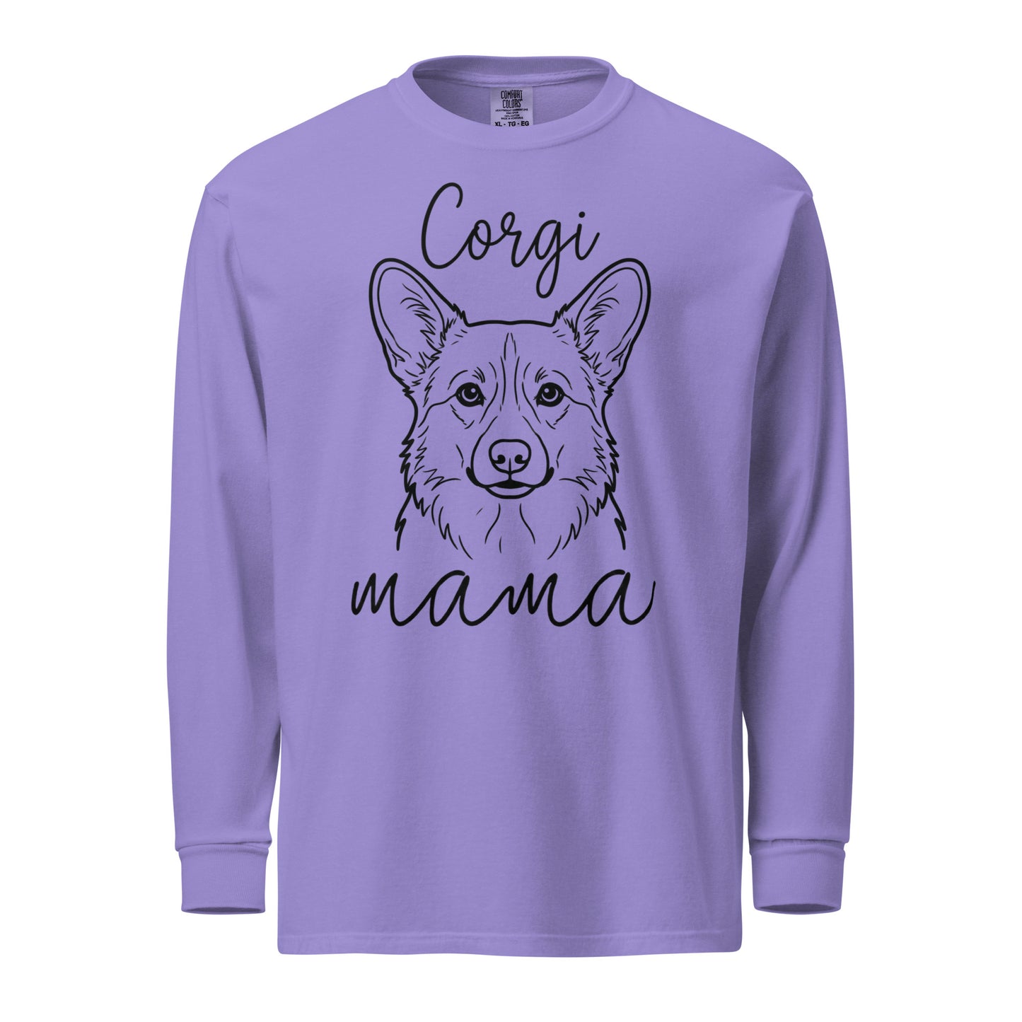 Corgi Mama Mode Garment-dyed Heavyweight Long-sleeve Shirt . Violet