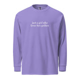 Just A Girl Who Loves Her Golden Garment-dyed Heavyweight Long-sleeve Shirt . Violet