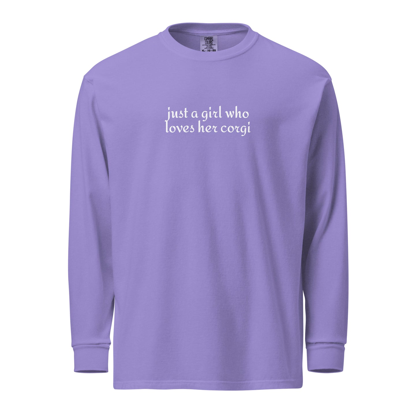 Just a Girl Who Loves Her Corgi Garment-dyed Heavyweight Long-sleeve Shirt . Violet