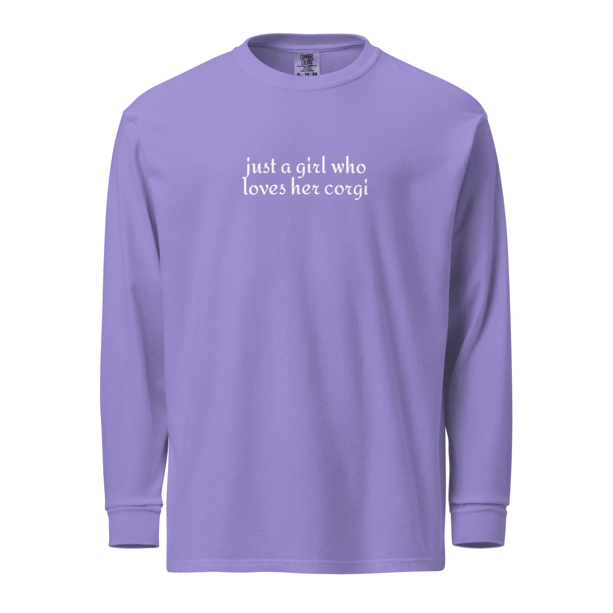 Just a Girl Who Loves Her Corgi Garment-dyed Heavyweight Long-sleeve Shirt . Violet