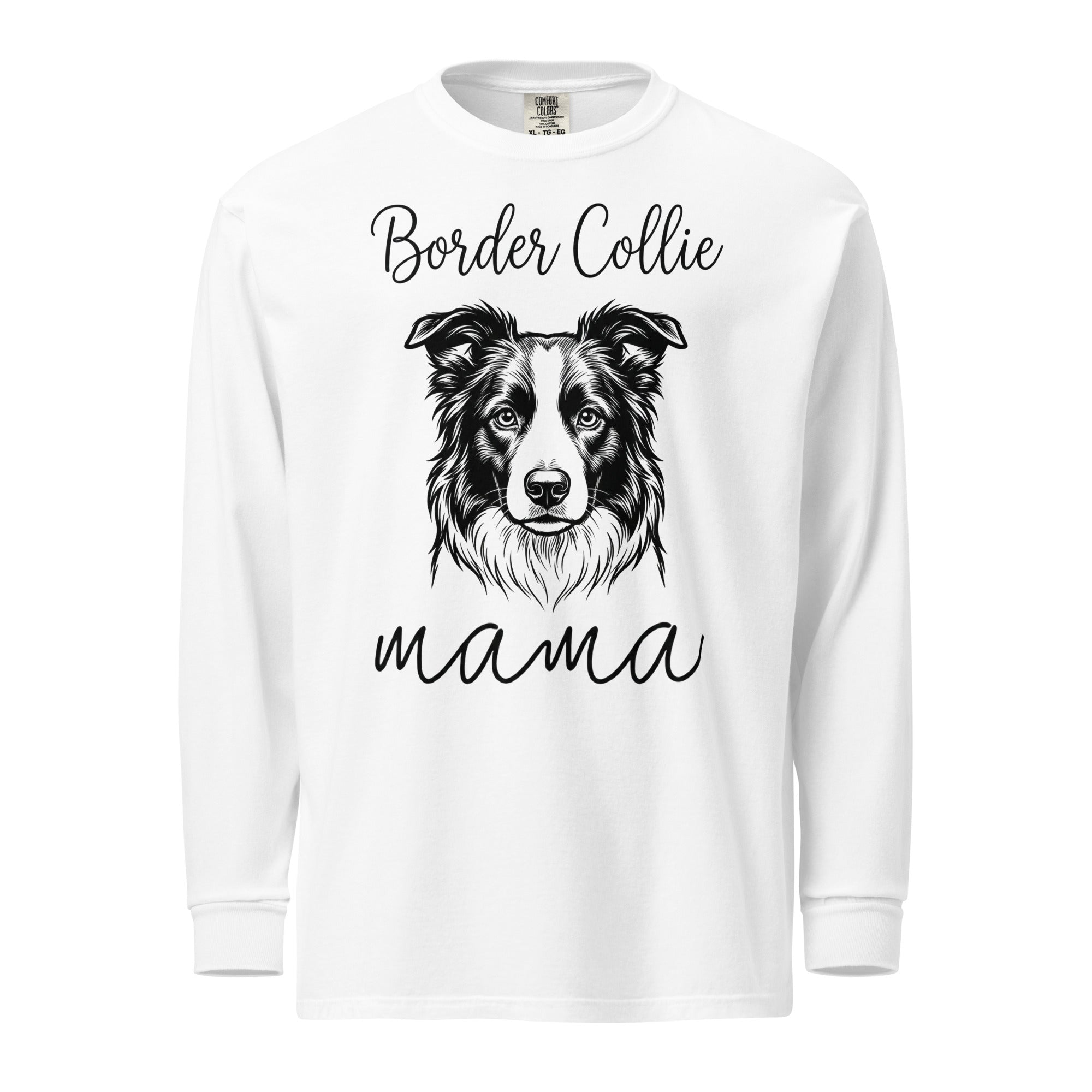 Border Collie Mama Mode Garment-dyed Heavyweight Long-sleeve Shirt . White