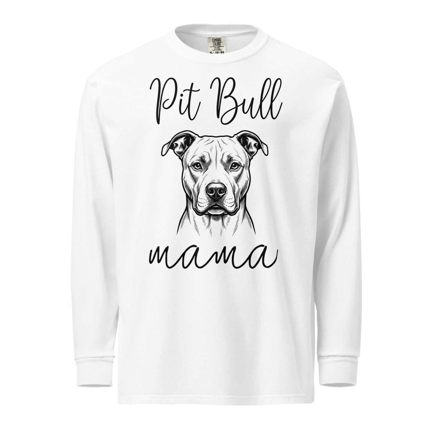 Pit Bull Mama Mode Garment-dyed Heavyweight Long-sleeve Shirt . White