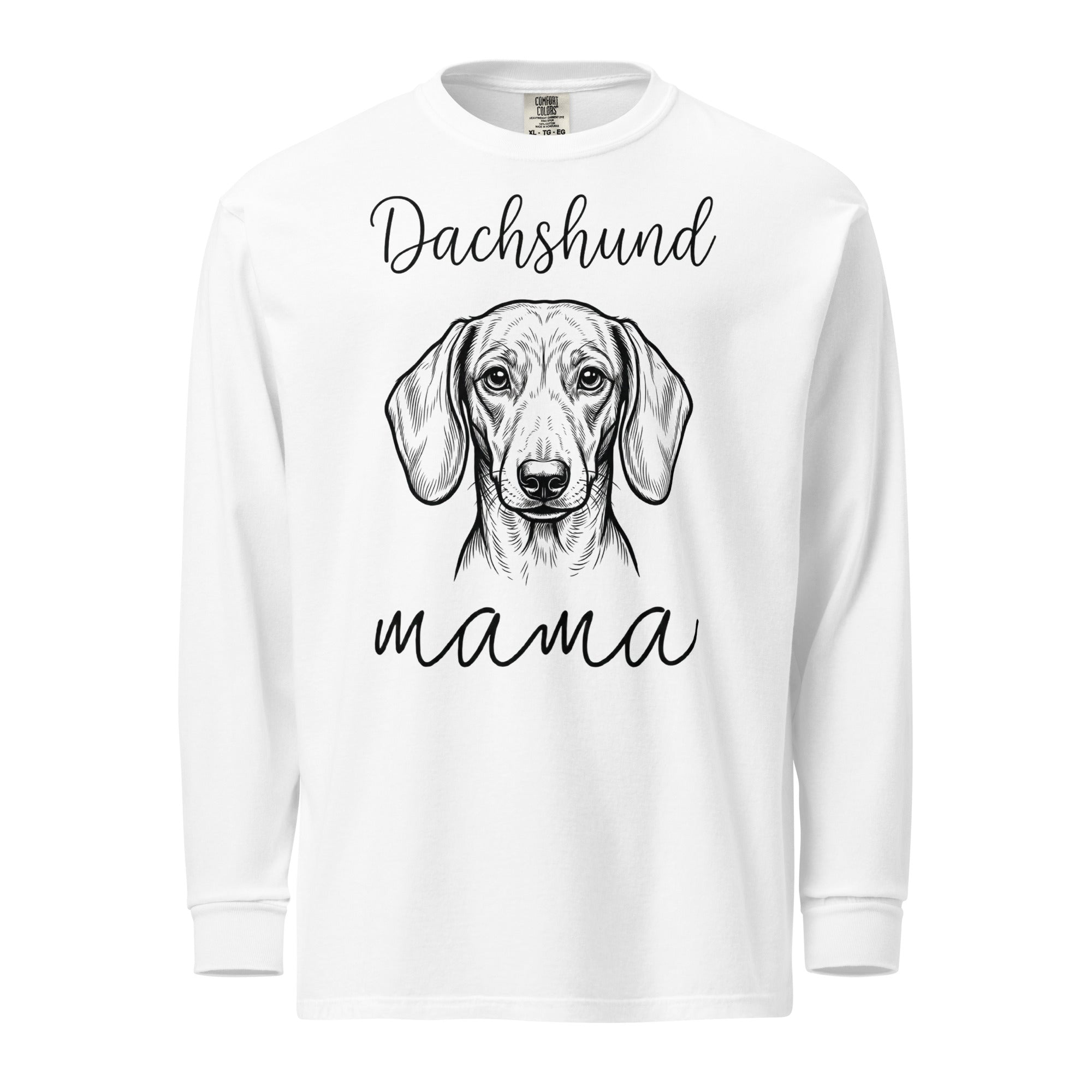 Dachshund Mama Mode Garment-dyed Heavyweight Long-sleeve Shirt . White