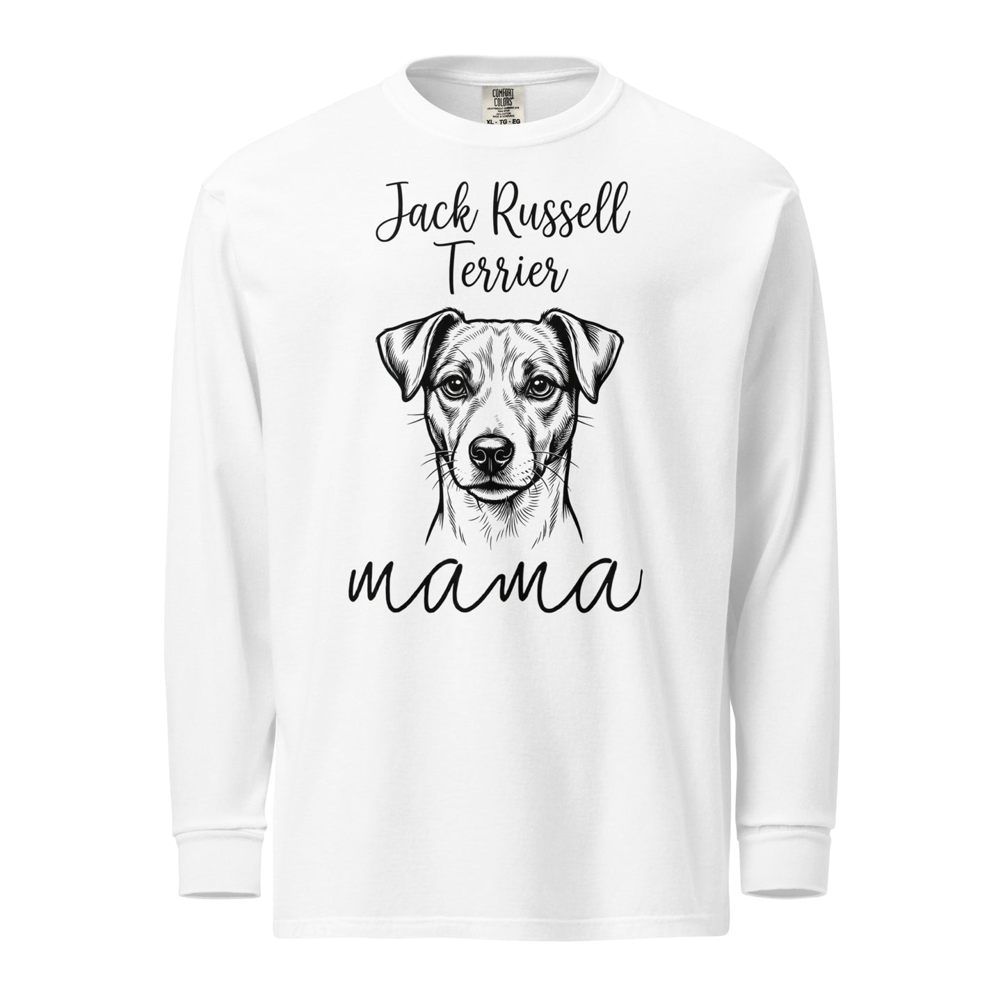 Jack Russell Terrier Mama Mode Garment-dyed Heavyweight Long-sleeve Shirt . White