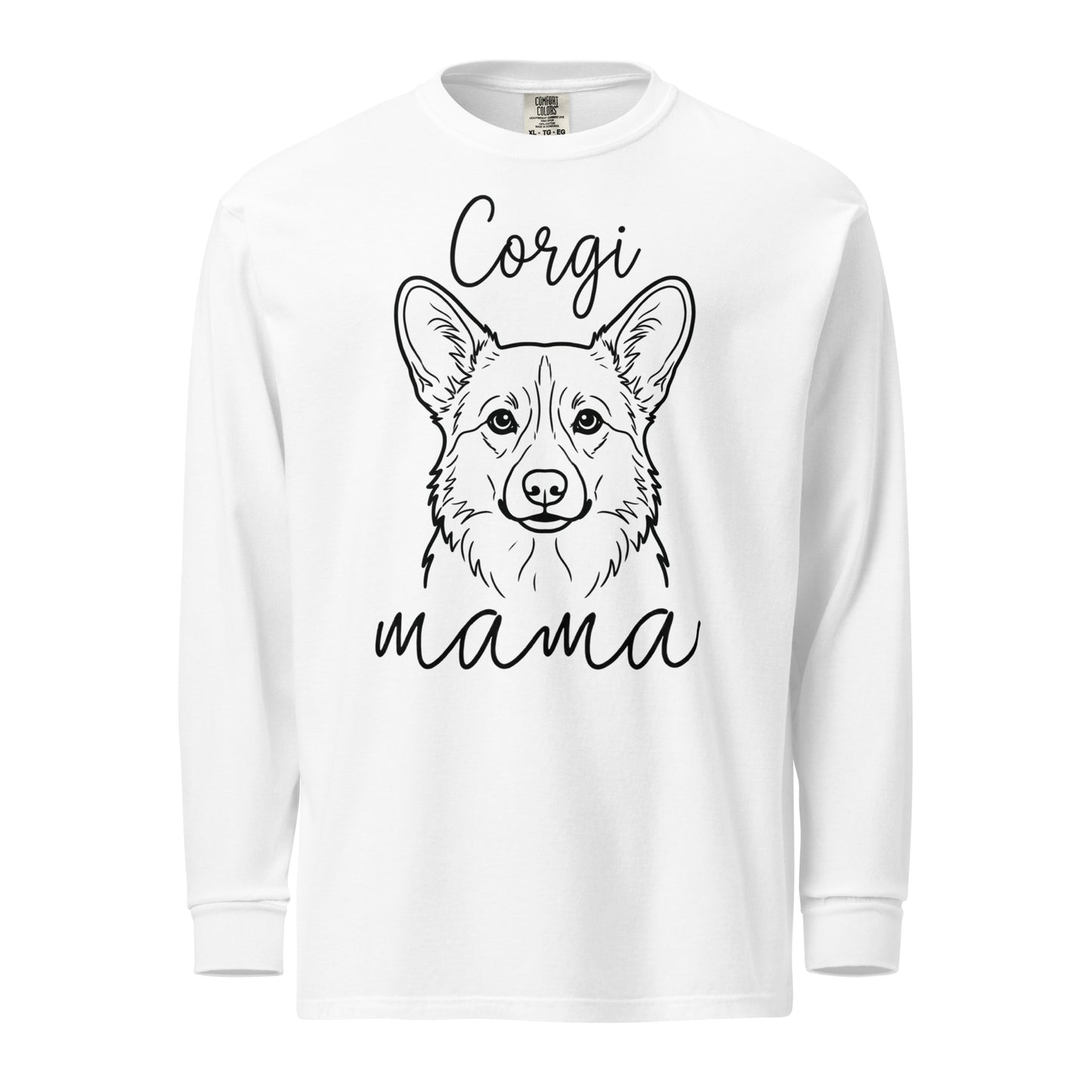 Corgi Mama Mode Garment-dyed Heavyweight Long-sleeve Shirt . White