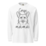 Corgi Mama Mode Garment-dyed Heavyweight Long-sleeve Shirt . White