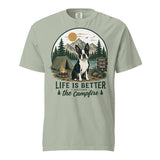 Life Is Better Around the Campfire Boston Terrier Shirt, Camping Dog Lover Unisex Garment-dyed Heavyweight T-Shirt . Bay
