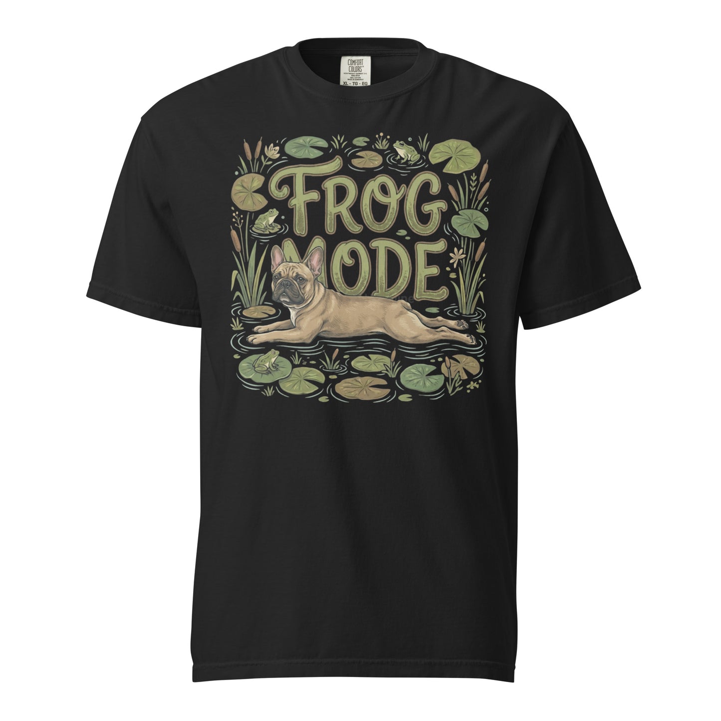 Frog Mode French Bulldog Unisex Garment-dyed Heavyweight T-Shirt . Black