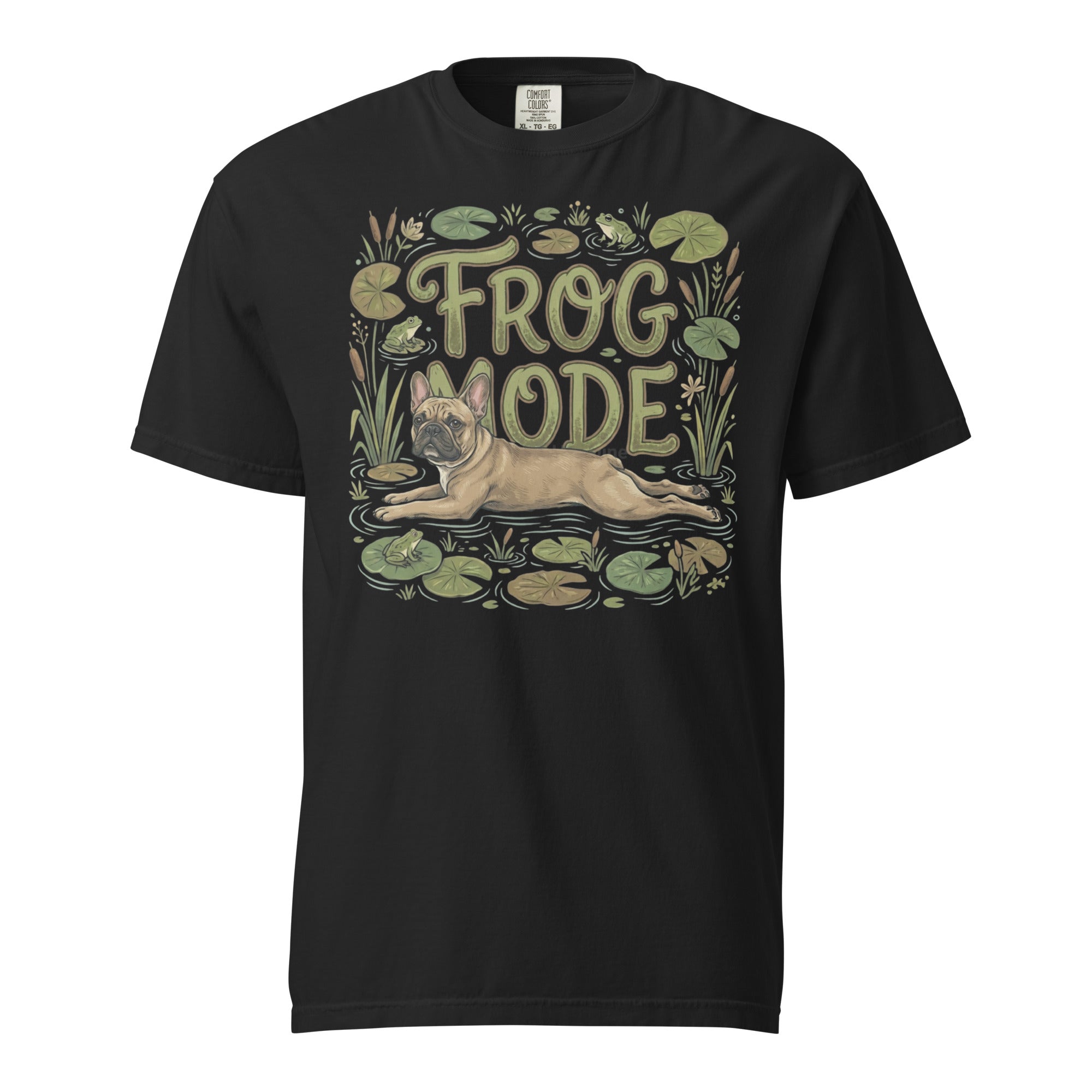 Frog Mode French Bulldog Unisex Garment-dyed Heavyweight T-Shirt . Black