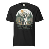 Life Is Better Around the Campfire Boston Terrier Shirt, Camping Dog Lover Unisex Garment-dyed Heavyweight T-Shirt . Black