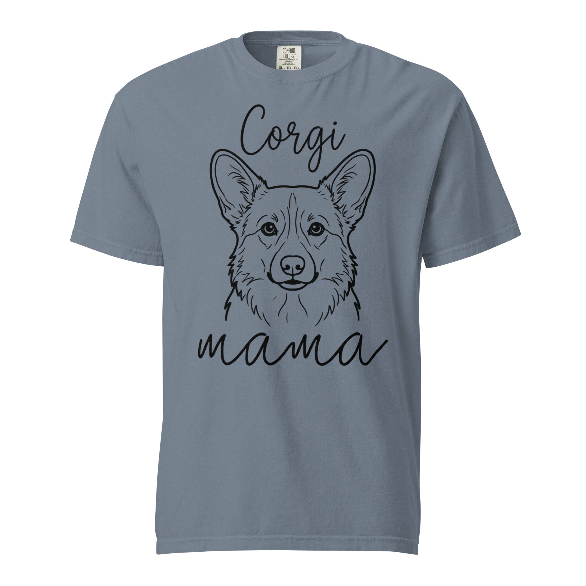 Corgi Mama Mode Garment-dyed Heavyweight T-Shirt . Blue Jean