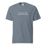 Just A Girl Who Loves Her Frenchie Unisex Garment-dyed Heavyweight T-Shirt . Blue Jean