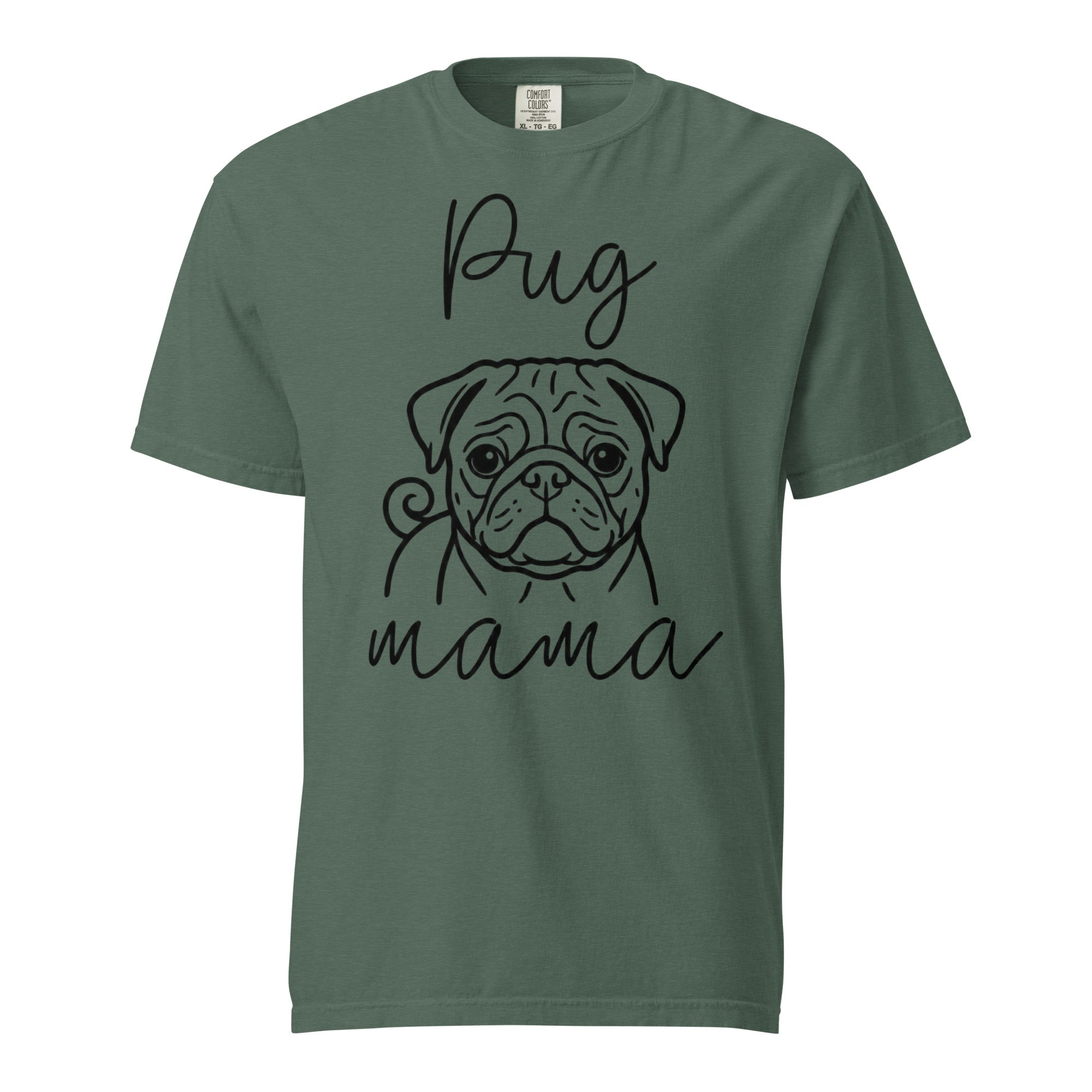 Pug Mama Mode Garment-dyed Heavyweight T-Shirt . Blue Spruce
