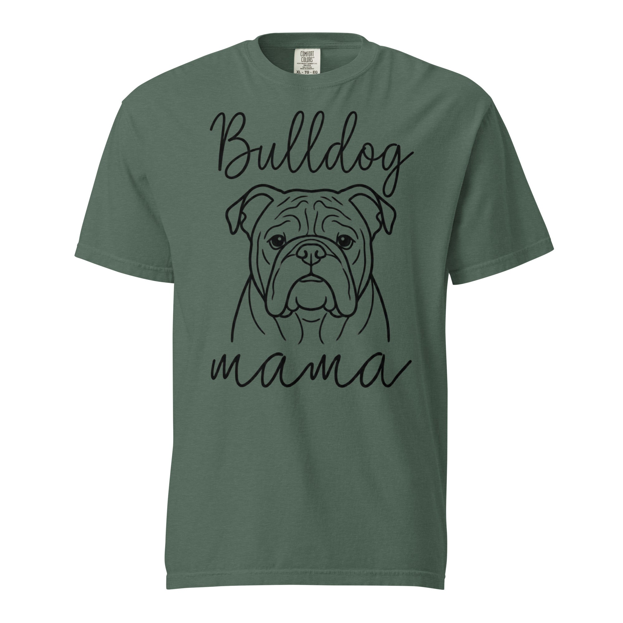 English Bulldog Mama Mode Garment-dyed Heavyweight T-Shirt . Blue Spruce