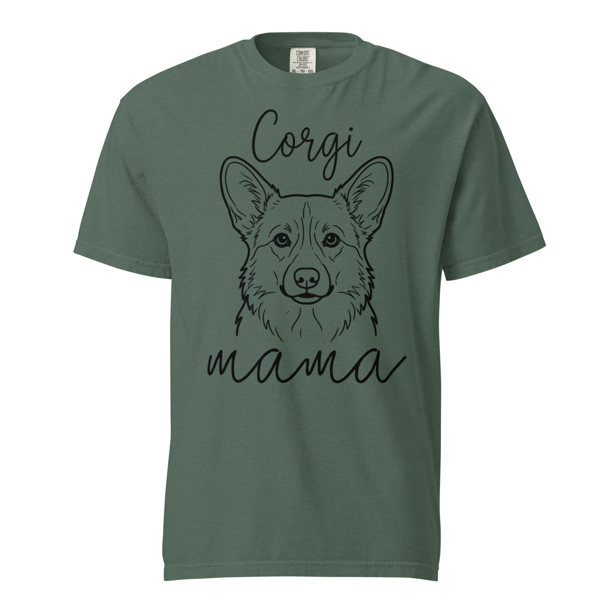 Corgi Mama Mode Garment-dyed Heavyweight T-Shirt . Blue Spruce